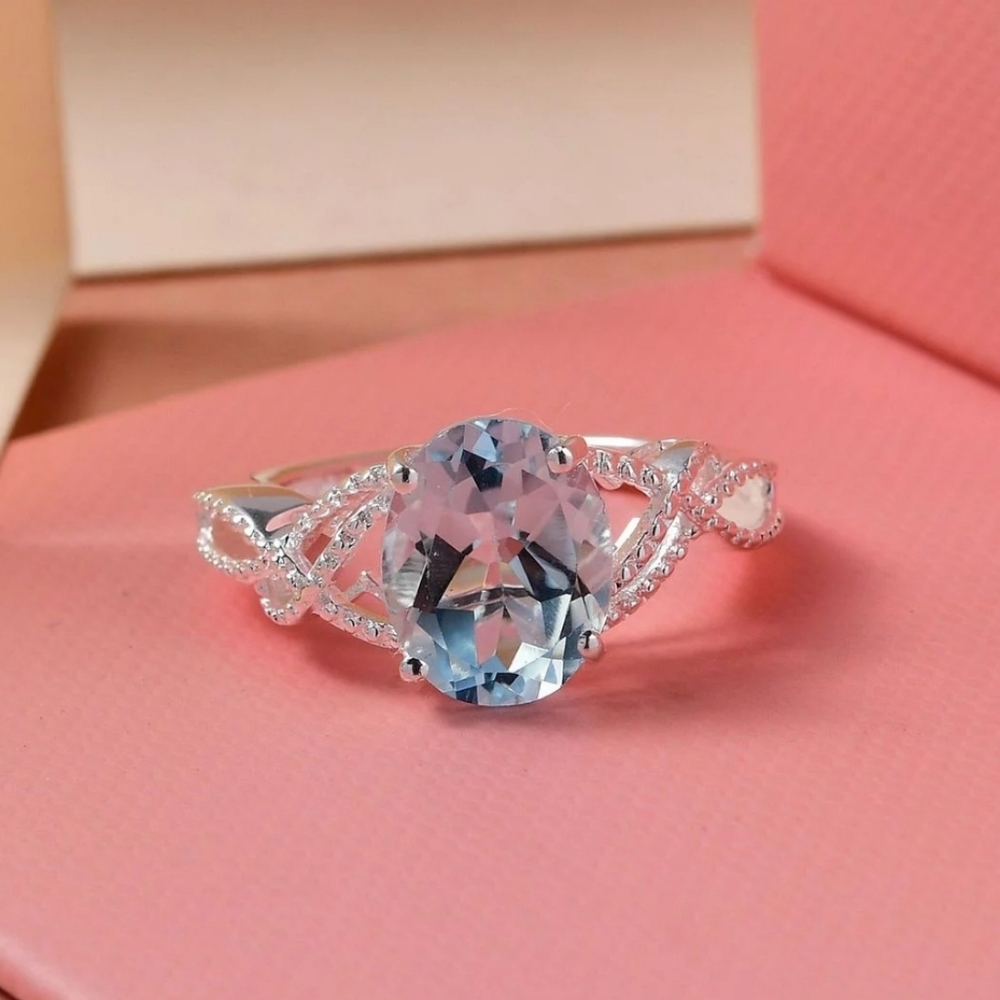 Genuine Sky Blue Topaz 💙 Ring Platinum over Sterling Silver Sz 11! - Picture 4 of 8